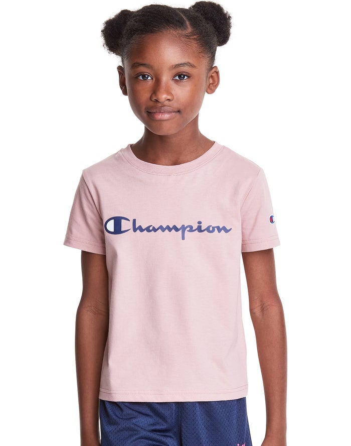 Champion Pige T-Shirts Koral - Classic Script Logo - Danmark XRE-769834